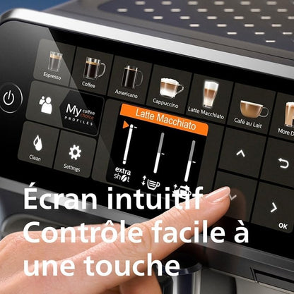 Série 5400 Machine Expresso - Café à Grain - LatteGo Mousseur à Lait, 12 Spécialités de Café, Affichage Intuitif, 4 Profils Utilisateur, Chrome (EP5447/90)